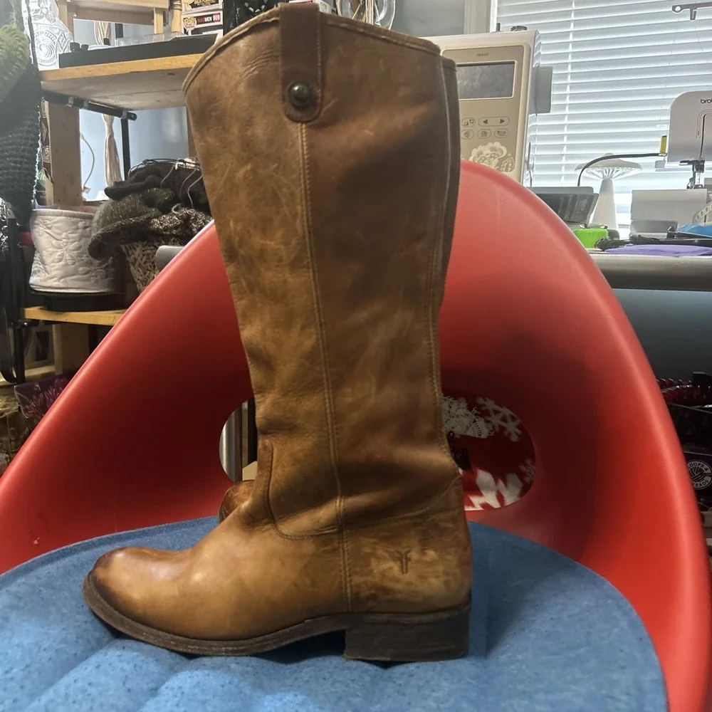 Frye Melissa Tall Riding Boot  Pull On Cognac - Size 8 Campus